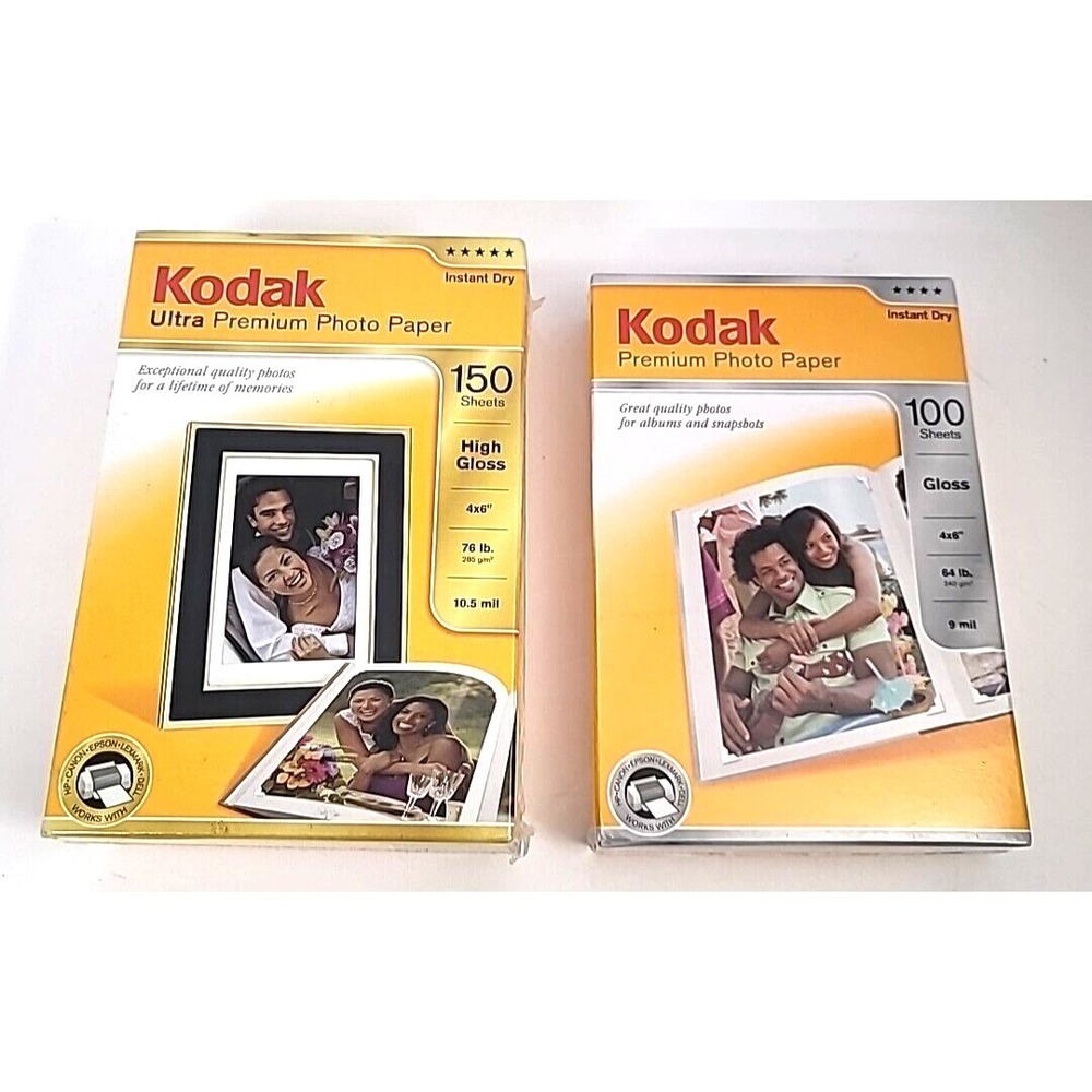 Kodak 4X6 Ultra Premium 150ct High Gloss & Premium 100ct Gloss Photo Paper